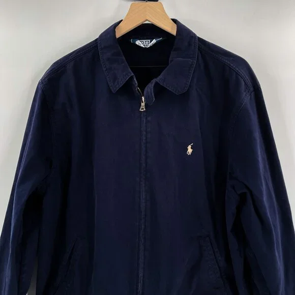 Vintage Polo Ralph Lauren Bomber Jacket Full Zip Up Front Coat Large Blue - Picture 3 of 8